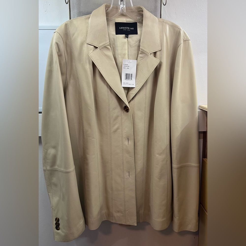 NWT Lafayette 148 New York lambskin cream jacket, sz 14